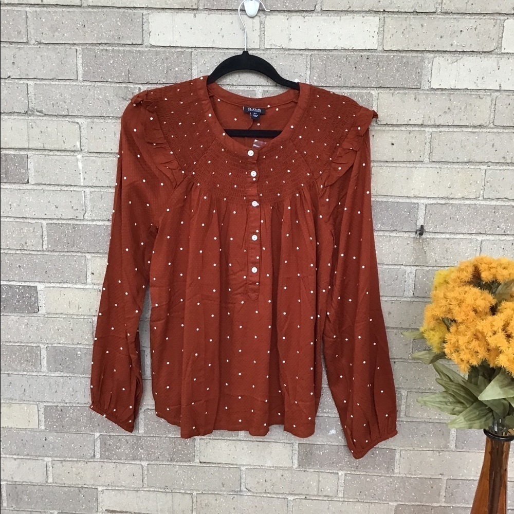 a.n.a Woman’s smocked Neck Long Sleeve Top - Picture 2 of 9